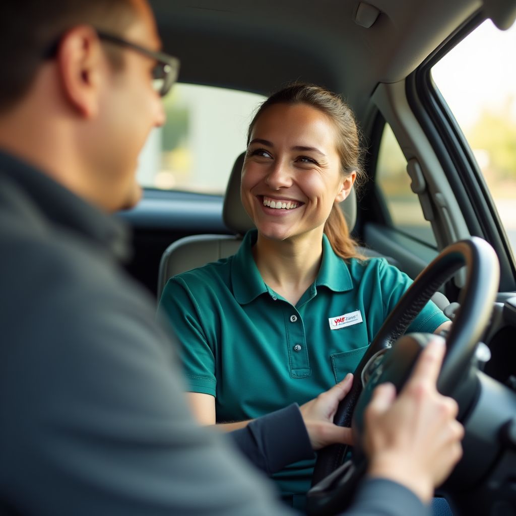Empleado de YPF atendiendo a un cliente con una sonrisa